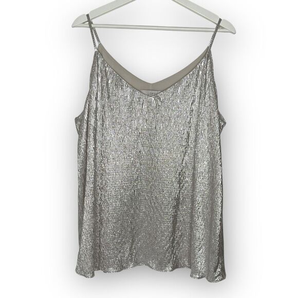 Loft LOFT Ann Taylor Shimmer Double V Cami Metallic Tan Blush Womens Size XL NWT - Picture 1 of 9